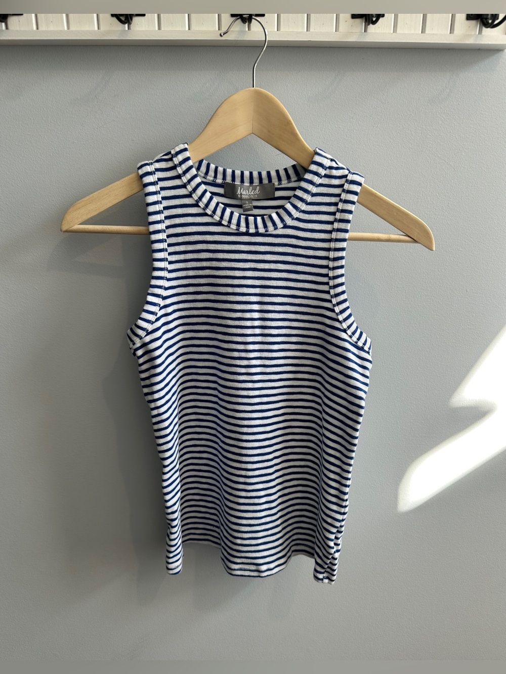 Marled Blue and White Striped Ribbed Tank